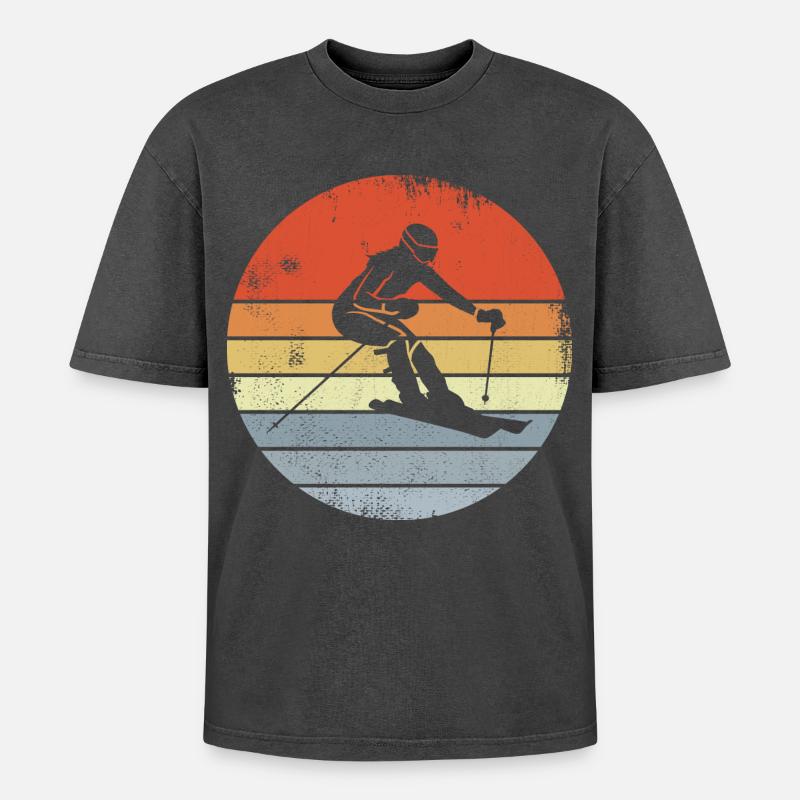 Skifahrer Mädchen - Oversized Unisex Premium Acid-Washed T-Shirt - Schwarz Acid Wash