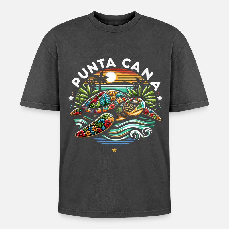 Punta Cana Turtle - Oversized Unisex Premium Acid-Washed T-Shirt - acid washed black