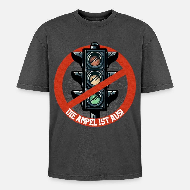 Die AMPEL ist AUS! - Oversized Unisex Premium Acid-Washed T-Shirt - Schwarz Acid Wash