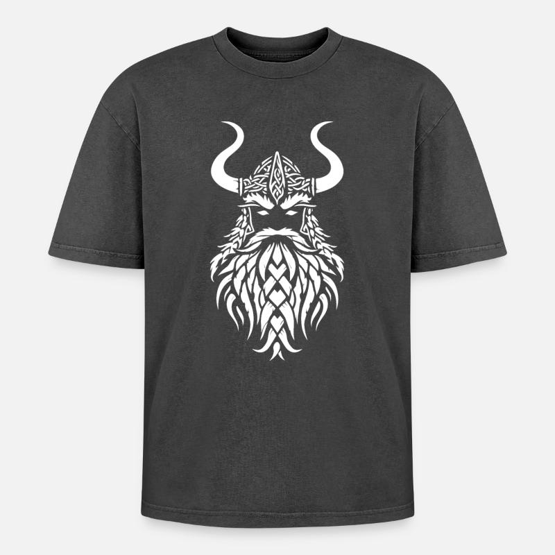 Wikinger-Kriegerkopf - Oversized Unisex Premium Acid-Washed T-Shirt - Schwarz Acid Wash