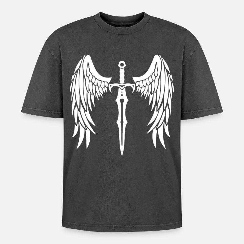 Winged Sword - Oversized Unisex Premium Acid-Washed T-Shirt - acid washed black
