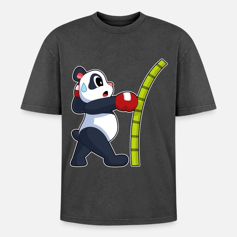Panda Boxer Boxhandschuhe Boxen - Oversized Unisex Premium Acid-Washed T-Shirt - Schwarz Acid Wash