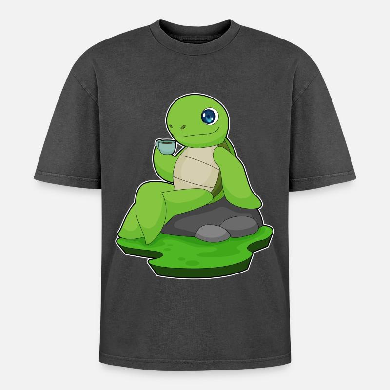 Turtle Coffee Mug - Oversized Unisex Premium Acid-Washed T-Shirt - acid washed black