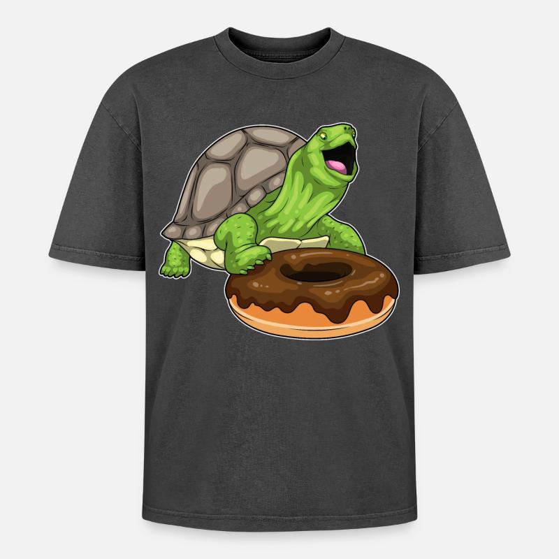 Turtle Donut - Oversized Unisex Premium Acid-Washed T-Shirt - acid washed black