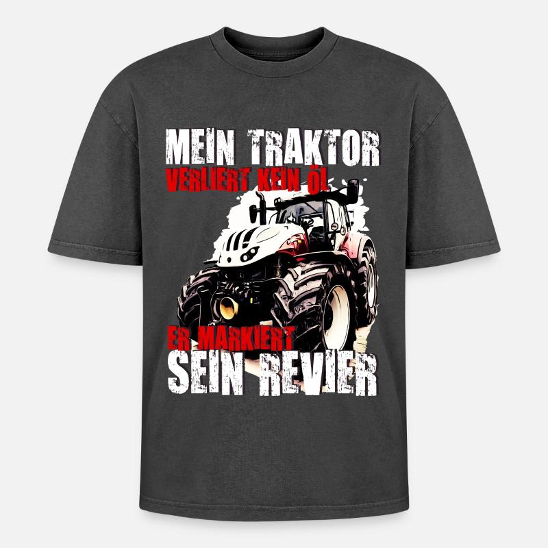Steyr Traktor Spruch - Oversized Unisex Premium Acid-Washed T-Shirt - Schwarz Acid Wash