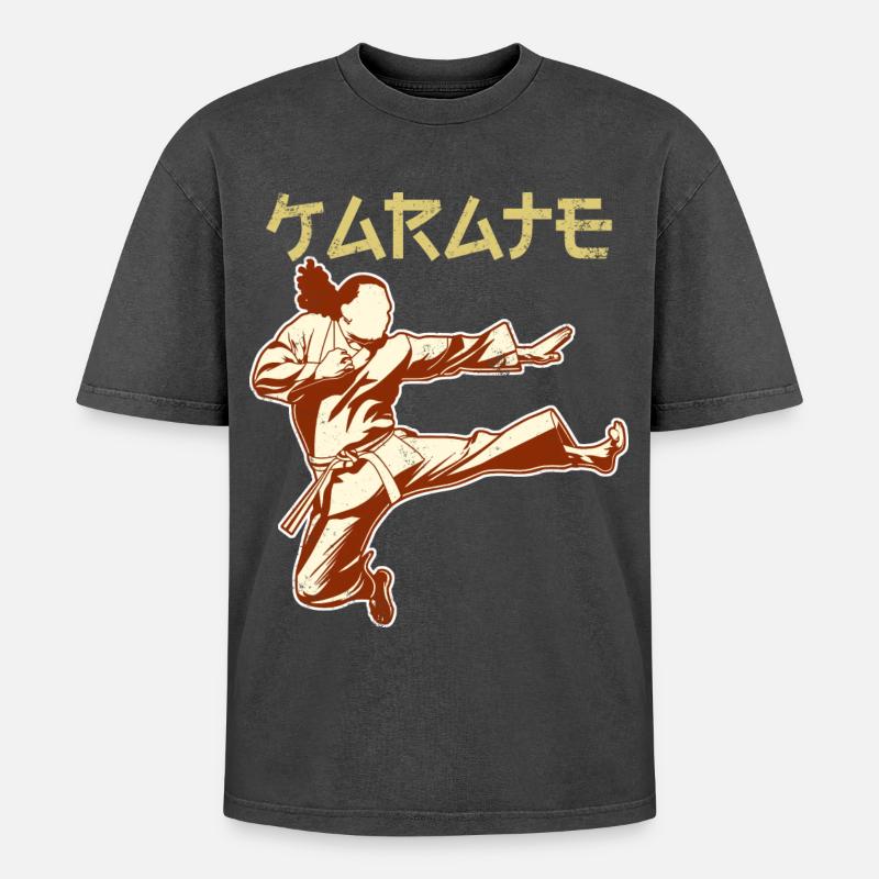 Karateka - Oversized Unisex Premium Acid-Washed T-Shirt - Schwarz Acid Wash