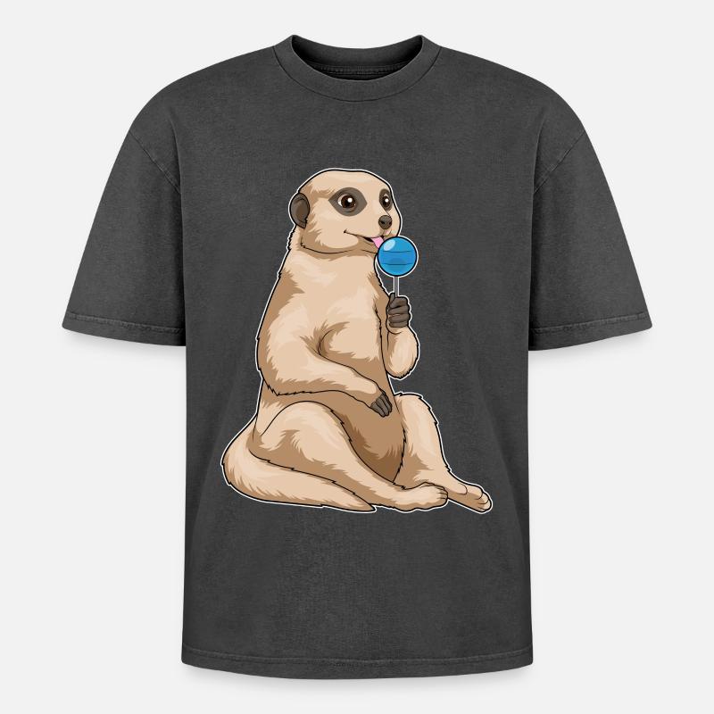 Erdmännchen Lutscher - Oversized Unisex Premium Acid-Washed T-Shirt - Schwarz Acid Wash