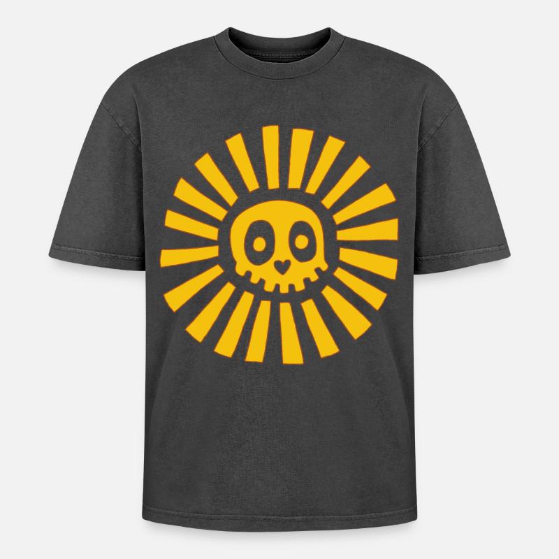 Sonniger Schädel - Oversized Unisex Premium Acid-Washed T-Shirt - Schwarz Acid Wash