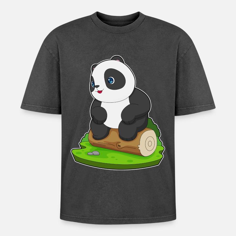 Panda Baumstamm - Oversized Unisex Premium Acid-Washed T-Shirt - Schwarz Acid Wash