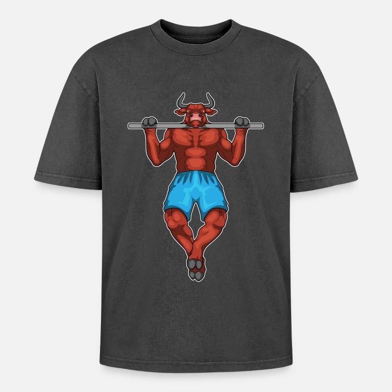 Taurus Bodybuilder Pull-Ups Musculation - T-shirt Premium unisexe oversize acid-washed - noir délavé acide