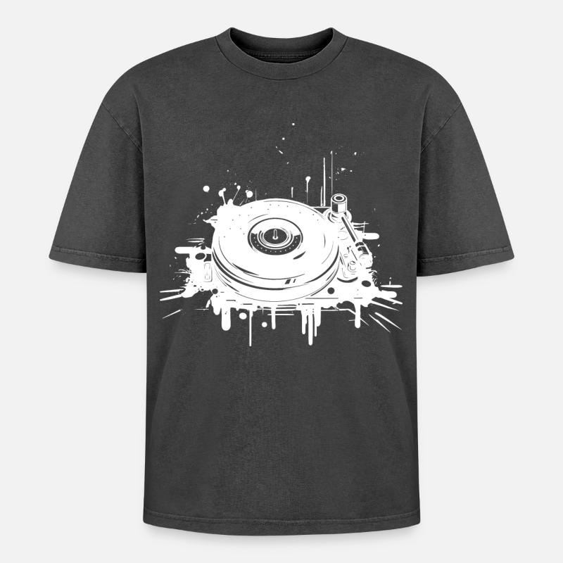 DJ Turntable - Oversized Unisex Premium Acid-Washed T-Shirt - acid washed black