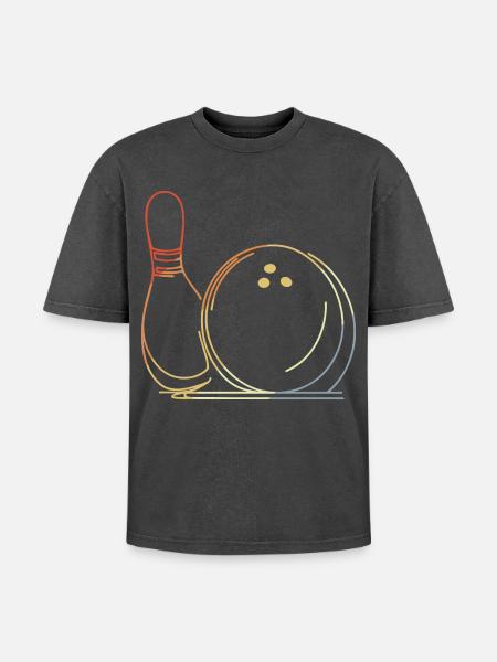 Bowling Ball and Pin Sketch - Oversized Unisex Premium Acid-Washed T-Shirt - acid washed black