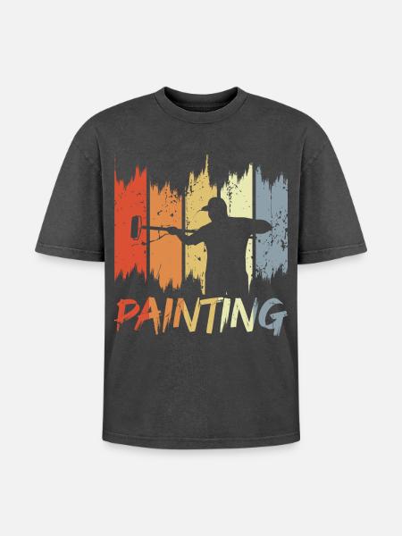 Retro Maler - Oversized Unisex Premium Acid-Washed T-Shirt - Schwarz Acid Wash