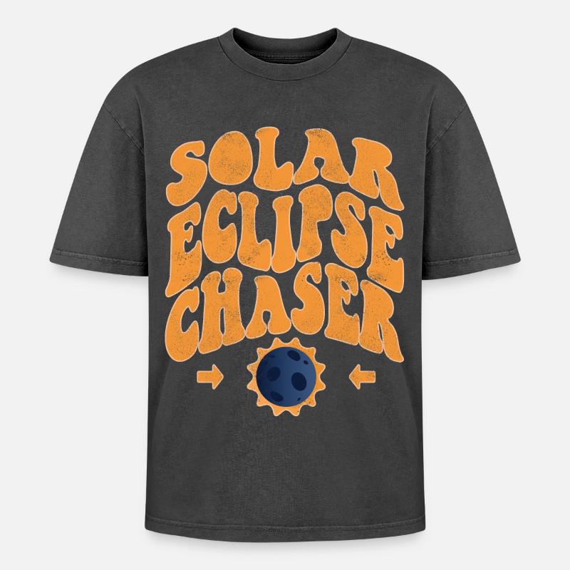 Solar eclipse chaser - Oversized Unisex Premium Acid-Washed T-Shirt - acid washed black