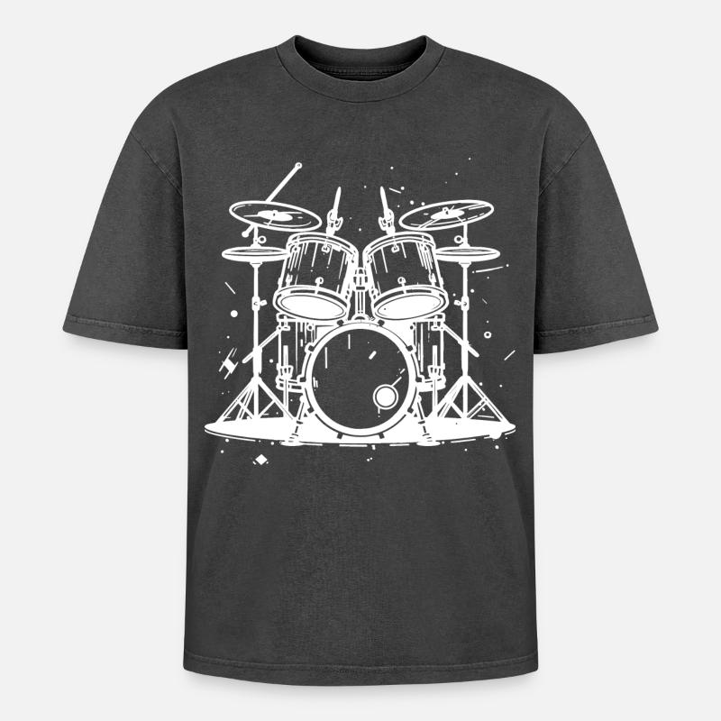 Drum Graphics - Oversized Unisex Premium Acid-Washed T-Shirt - acid washed black