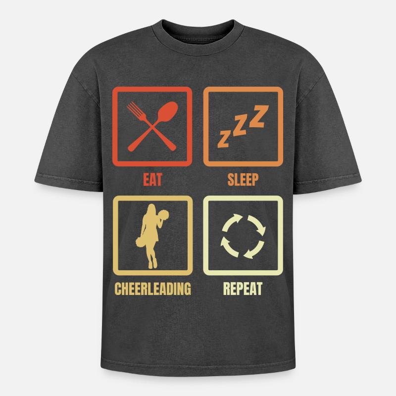 Eating, Sleeping, Cheerleading, Repeating - Oversized Unisex Premium Acid-Washed T-Shirt - acid washed black