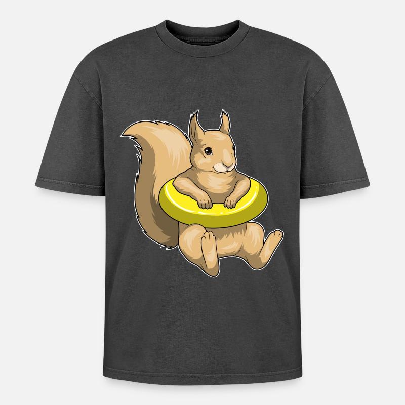 Eichhörnchen Schwimmen Schwimmring - Oversized Unisex Premium Acid-Washed T-Shirt - Schwarz Acid Wash