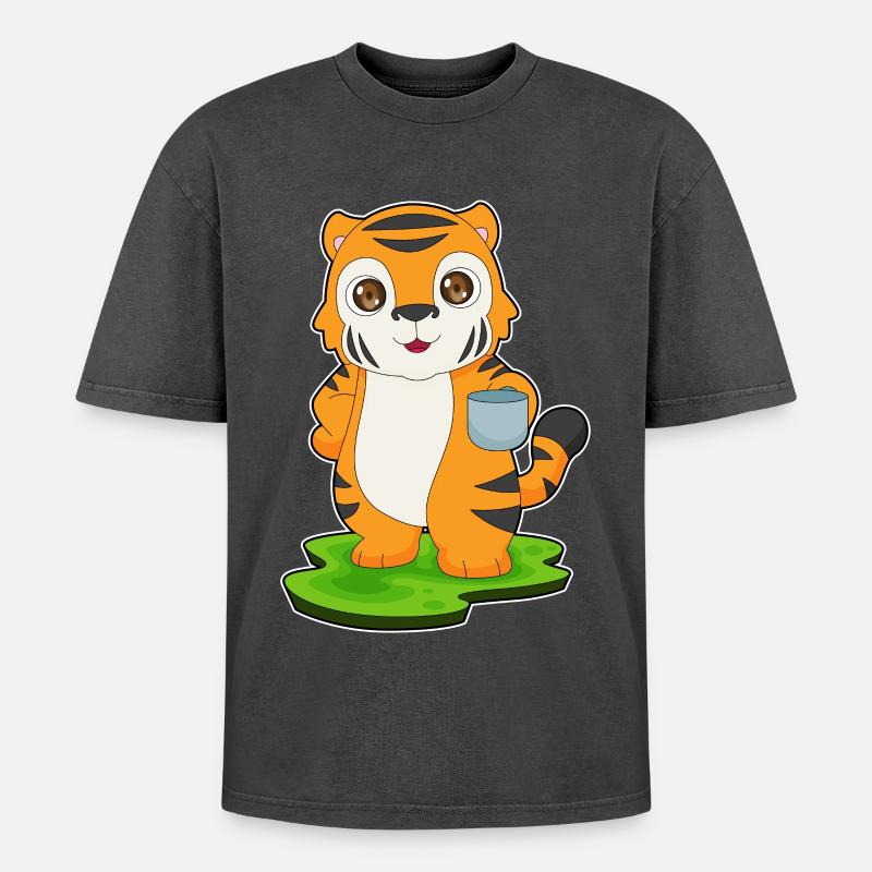 Tiger Kaffee Tasse - Oversized Unisex Premium Acid-Washed T-Shirt - Schwarz Acid Wash