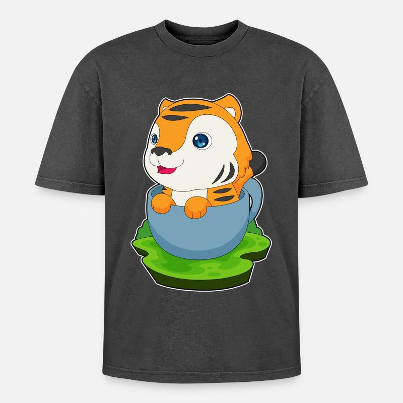 Tiger Mug - Oversized Unisex Premium Acid-Washed T-Shirt - acid washed black