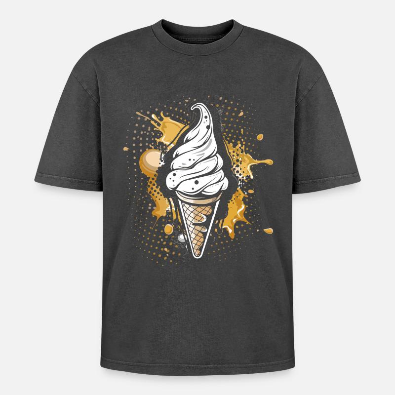 Eiswaffel Farbklecks - Oversized Unisex Premium Acid-Washed T-Shirt - Schwarz Acid Wash