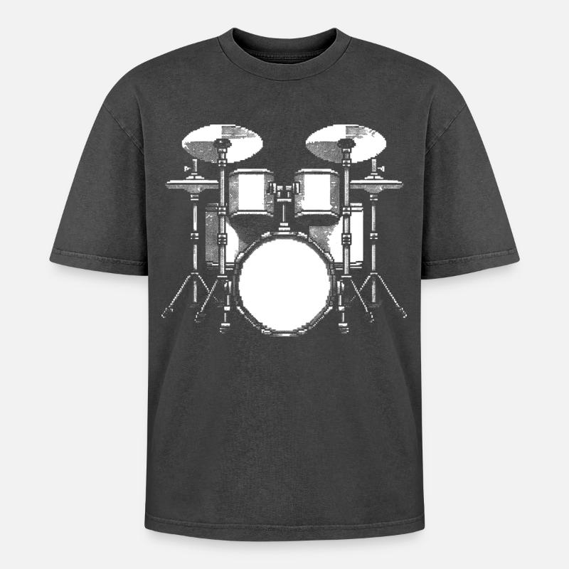 Drums Graphics - Oversized Unisex Premium Acid-Washed T-Shirt - acid washed black
