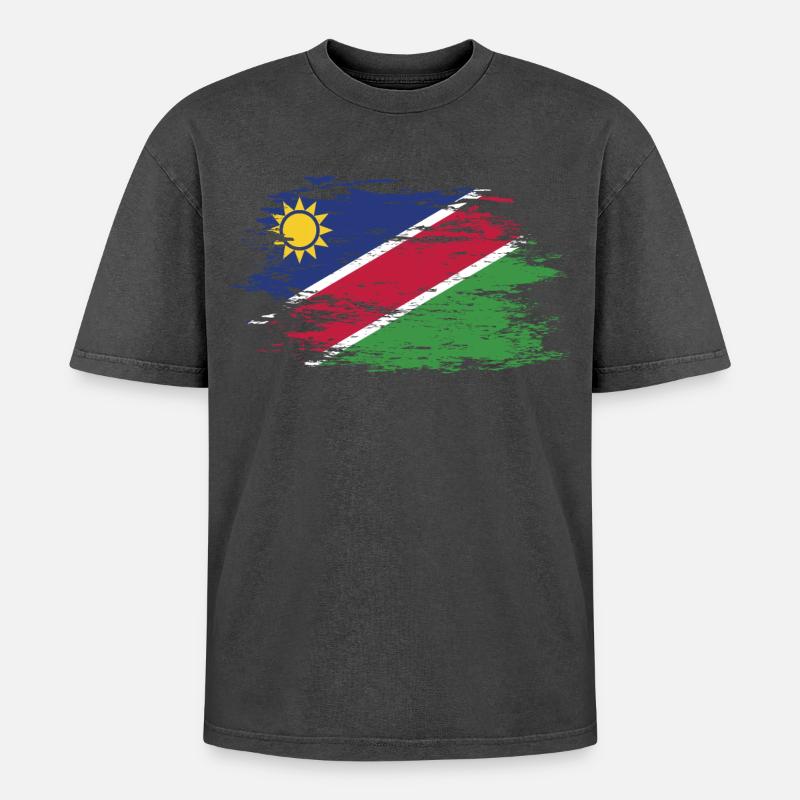 Namibia Flagge used - Oversized Unisex Premium Acid-Washed T-Shirt - Schwarz Acid Wash