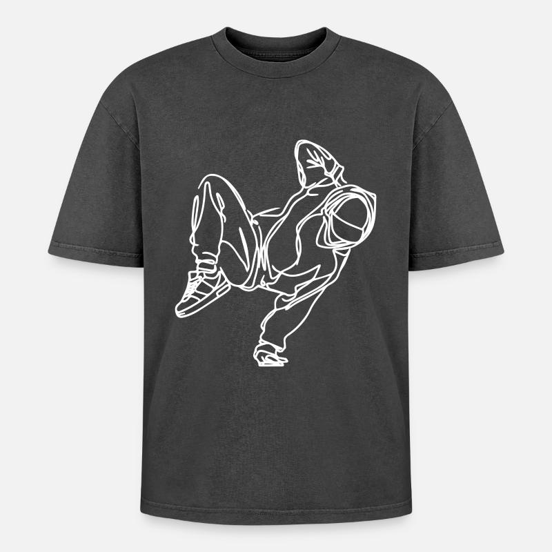 Breakdancer Drawing - Oversized Unisex Premium Acid-Washed T-Shirt - acid washed black