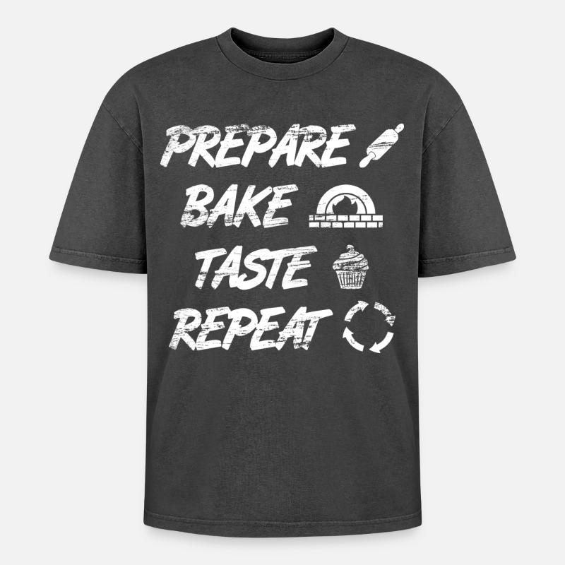 Prepare, Bake, Taste, Repeat - Oversized Unisex Premium Acid-Washed T-Shirt - acid washed black