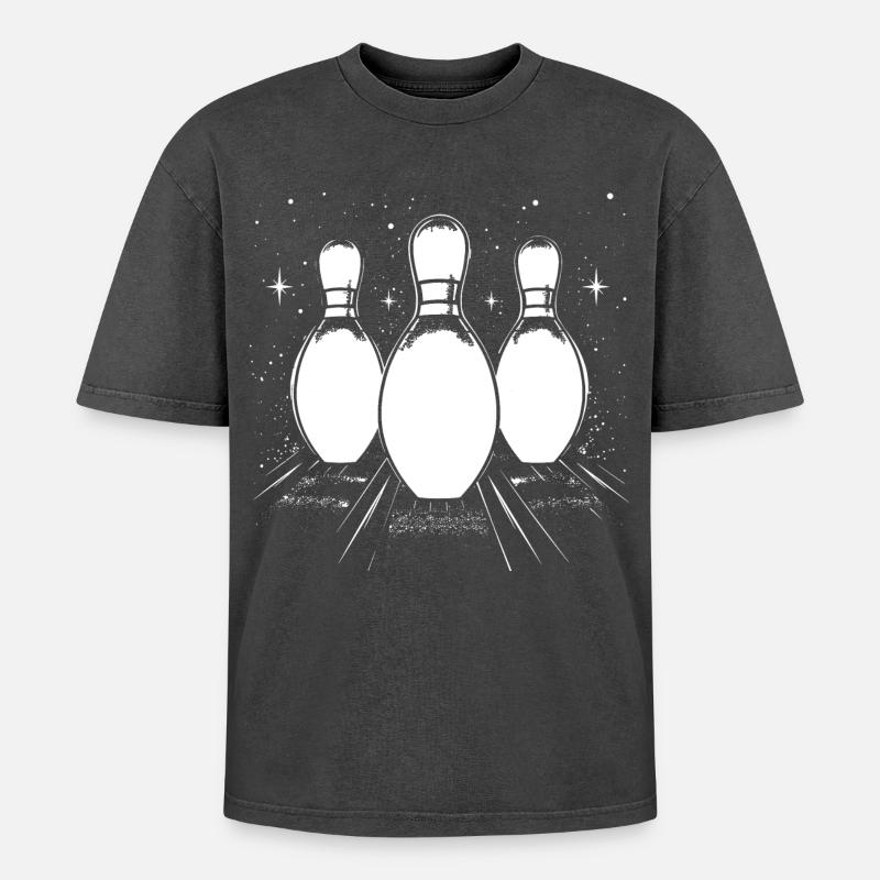 Bowling Drawing - Oversized Unisex Premium Acid-Washed T-Shirt - acid washed black
