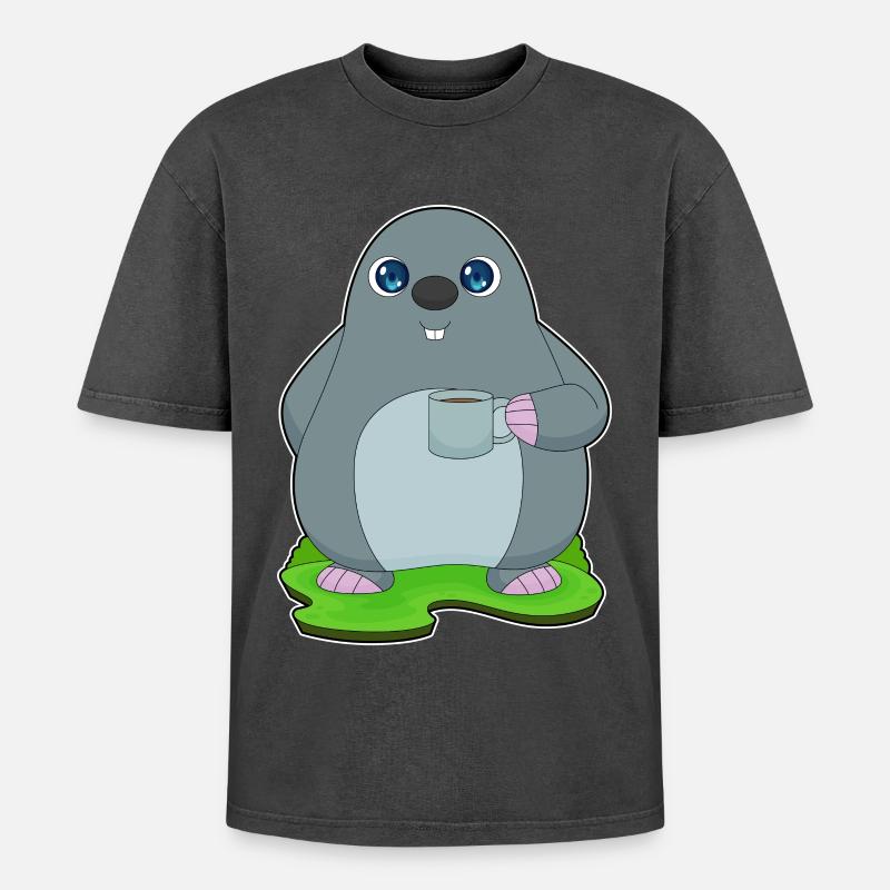 Mole Coffee Tassee - Oversized Unisex Premium Acid-Washed T-Shirt - acid washed black