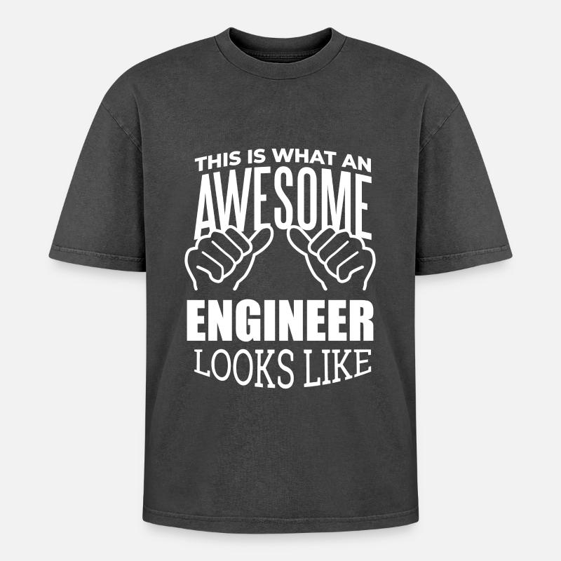 Engineer - Oversized Unisex Premium Acid-Washed T-Shirt - acid washed black