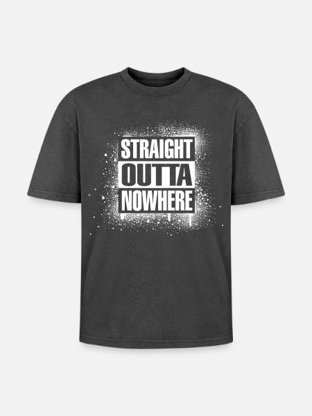 Straight outta nowhere - Oversized Unisex Premium Acid-Washed T-Shirt - Schwarz Acid Wash