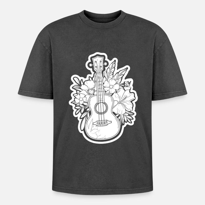 Ukulele Comic Look - Oversized Unisex Premium Acid-Washed T-Shirt - Schwarz Acid Wash