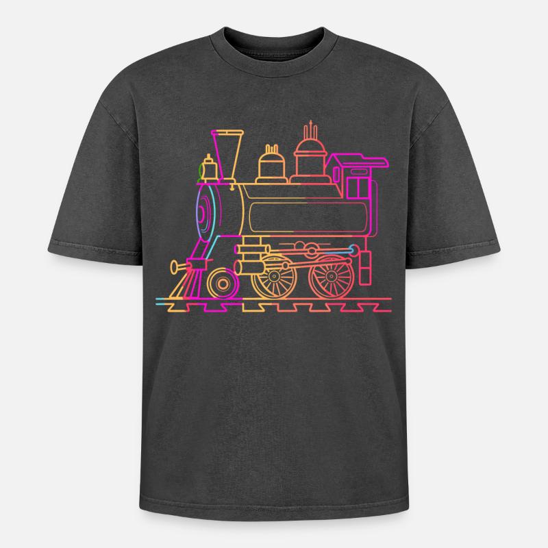 Eisenbahn Comic - Oversized Unisex Premium Acid-Washed T-Shirt - Schwarz Acid Wash