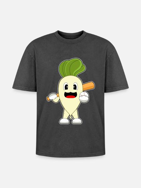 Radish Baseball Baseball Bat - Oversized Unisex Premium Acid-Washed T-Shirt - acid washed black
