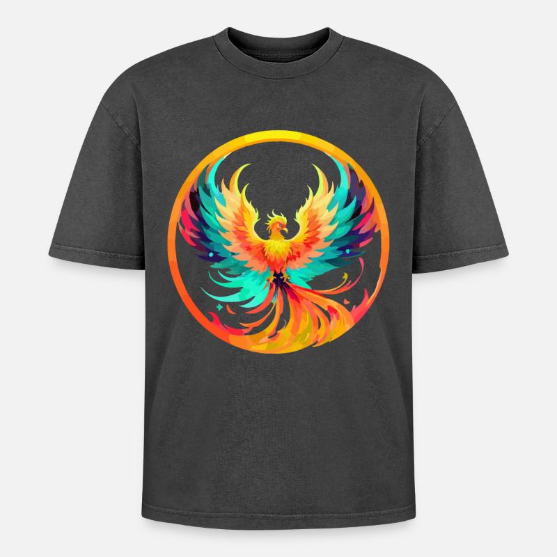 Phoenix Phönix - Oversized Unisex Premium Acid-Washed T-Shirt - Schwarz Acid Wash