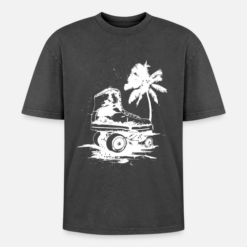 Roller Skating Drawing - Oversized Unisex Premium Acid-Washed T-Shirt - acid washed black