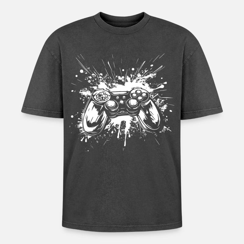 Game Controllers - Oversized Unisex Premium Acid-Washed T-Shirt - acid washed black