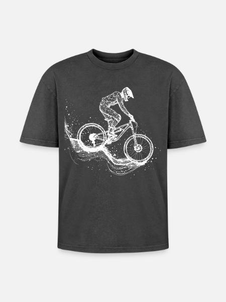 Dessin VTT - T-shirt Premium unisexe oversize acid-washed - noir délavé acide