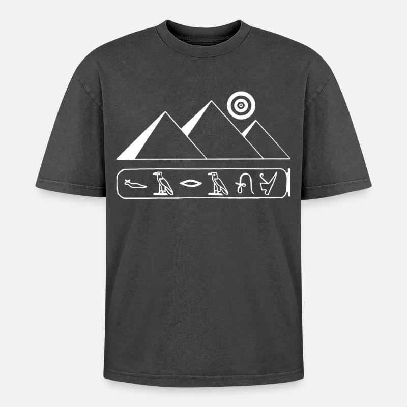Pyramides et pharaon blanc - T-shirt Premium unisexe oversize acid-washed - noir délavé acide