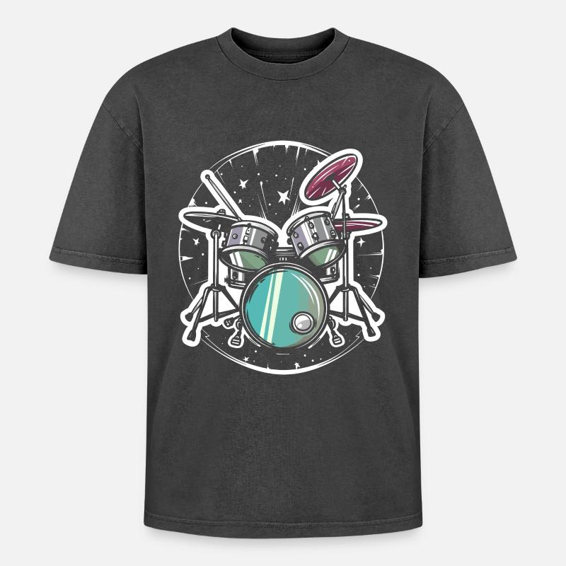 Drums Graphics - Oversized Unisex Premium Acid-Washed T-Shirt - acid washed black