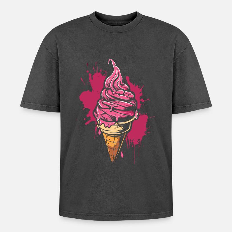 Softeis Farbkleckse - Oversized Unisex Premium Acid-Washed T-Shirt - acid washed black