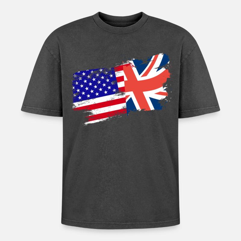 American Brithish Root - Oversized Unisex Premium Acid-Washed T-Shirt - acid washed black