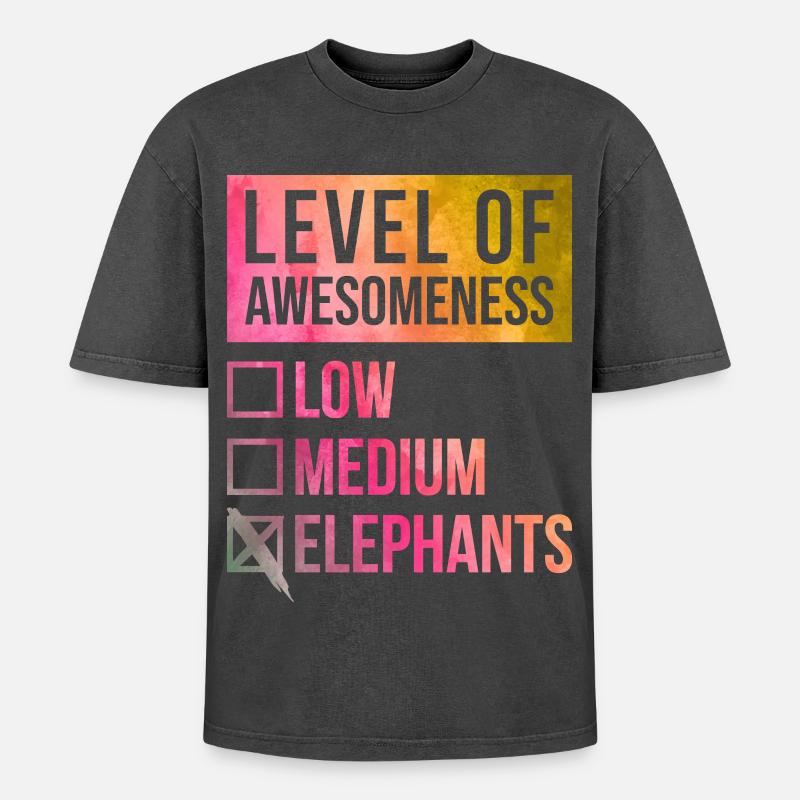 Elefant - Oversized Unisex Premium Acid-Washed T-Shirt - Schwarz Acid Wash