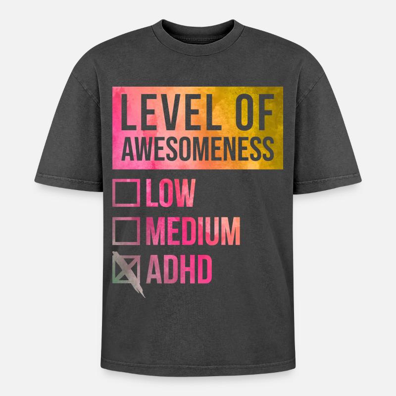 ADHD - Oversized Unisex Premium Acid-Washed T-Shirt - acid washed black