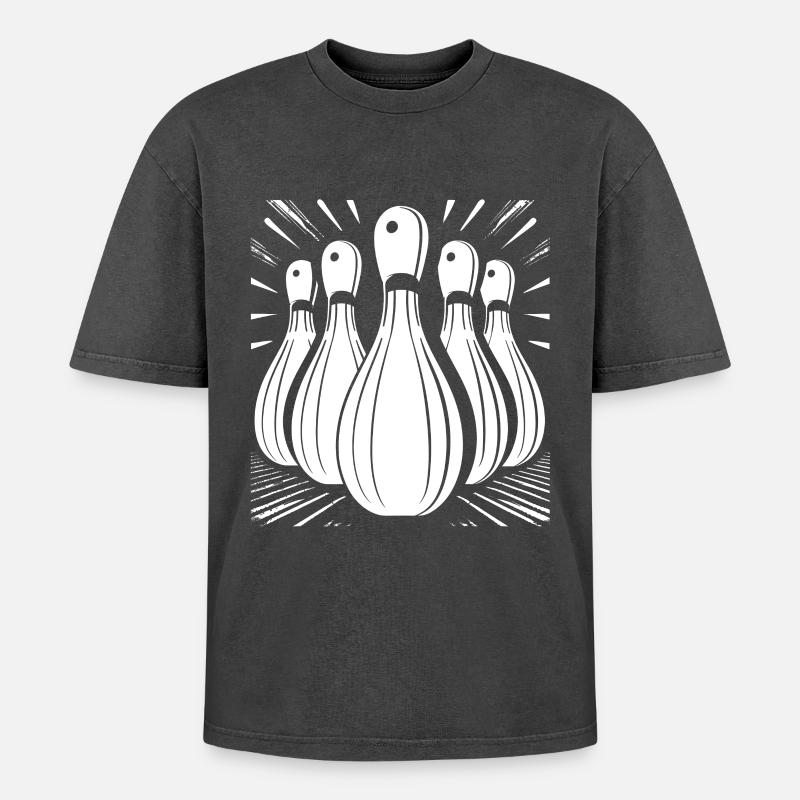 Bowling Graphics - Oversized Unisex Premium Acid-Washed T-Shirt - acid washed black