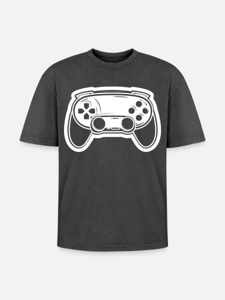Video Game Controller Drawing - Oversized Unisex Premium Acid-Washed T-Shirt - acid washed black