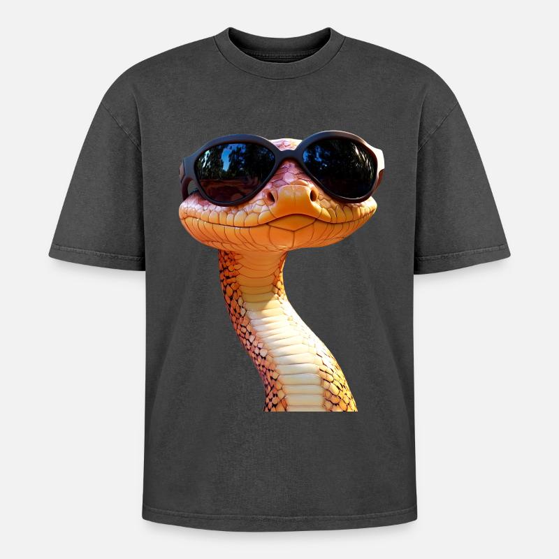 Schlange Python Kobra Mamba Klapperschlange Snake - Oversized Unisex Premium Acid-Washed T-Shirt - Schwarz Acid Wash