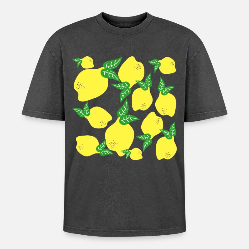 Lemon Pattern - Oversized Unisex Premium Acid-Washed T-Shirt - acid washed black