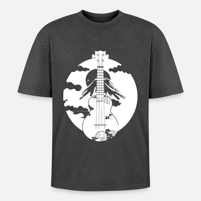 Ukulele Graphics - Oversized Unisex Premium Acid-Washed T-Shirt - acid washed black